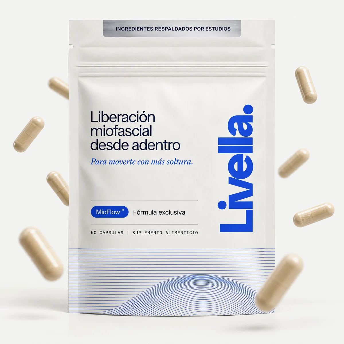 Bolsa de Livella con cápsulas alrededor